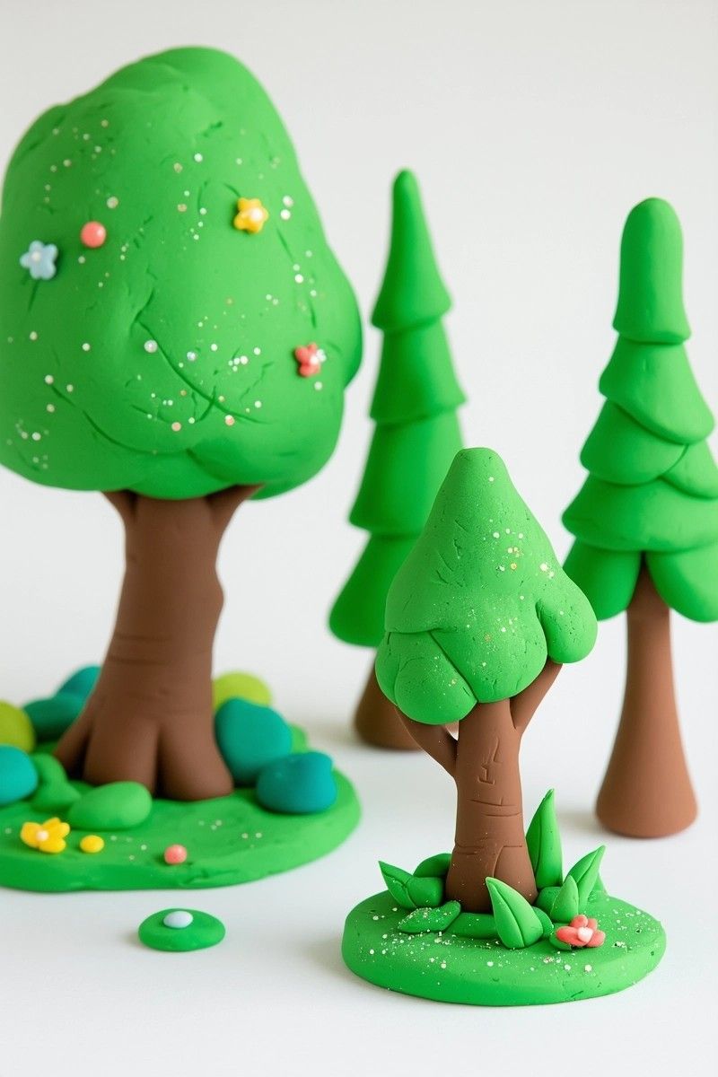 Textured clay pavements and trees